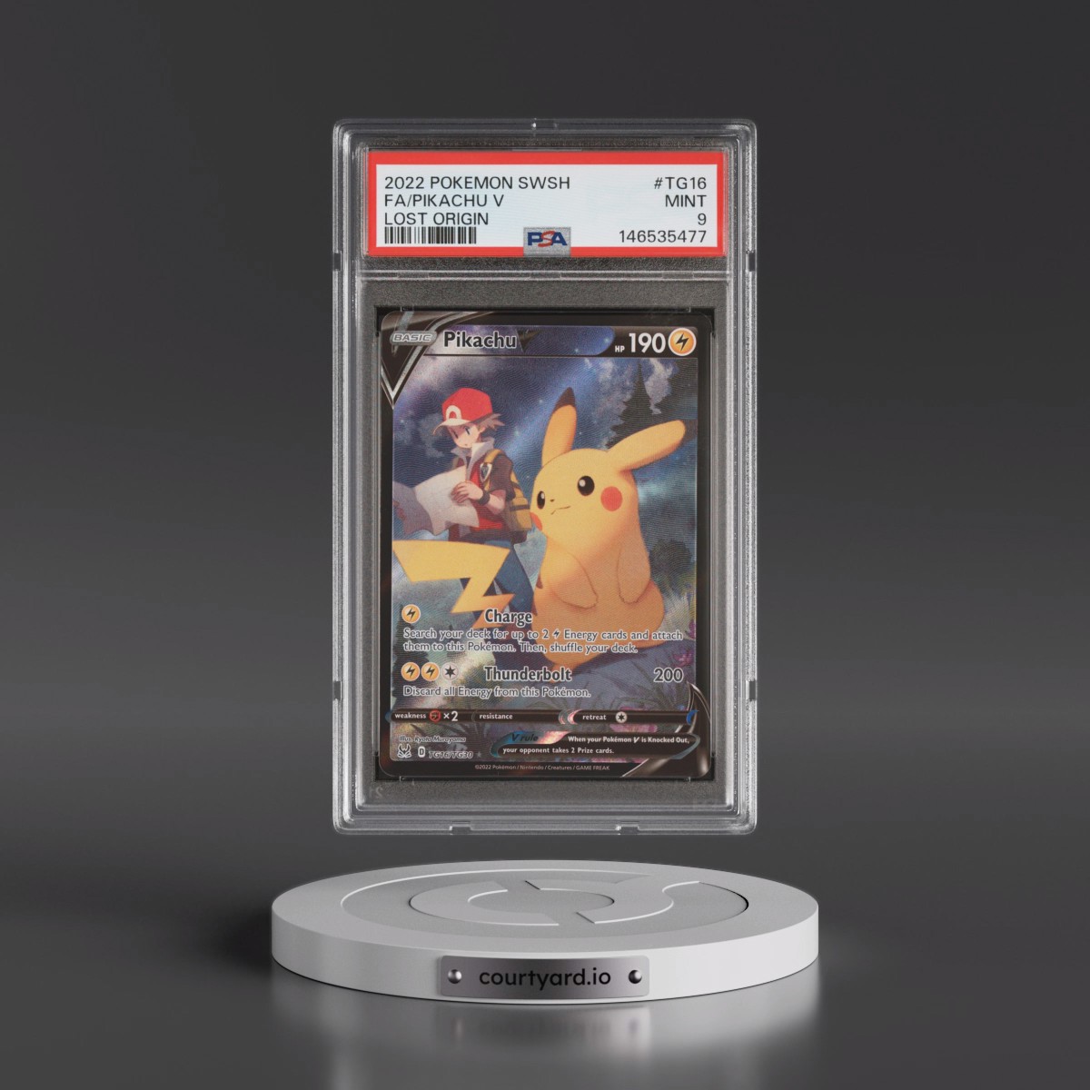 2022 Pokémon Sword & Shield Lost Origin #TG16 Pikachu V - Holo Full Art (PSA 9 MINT)