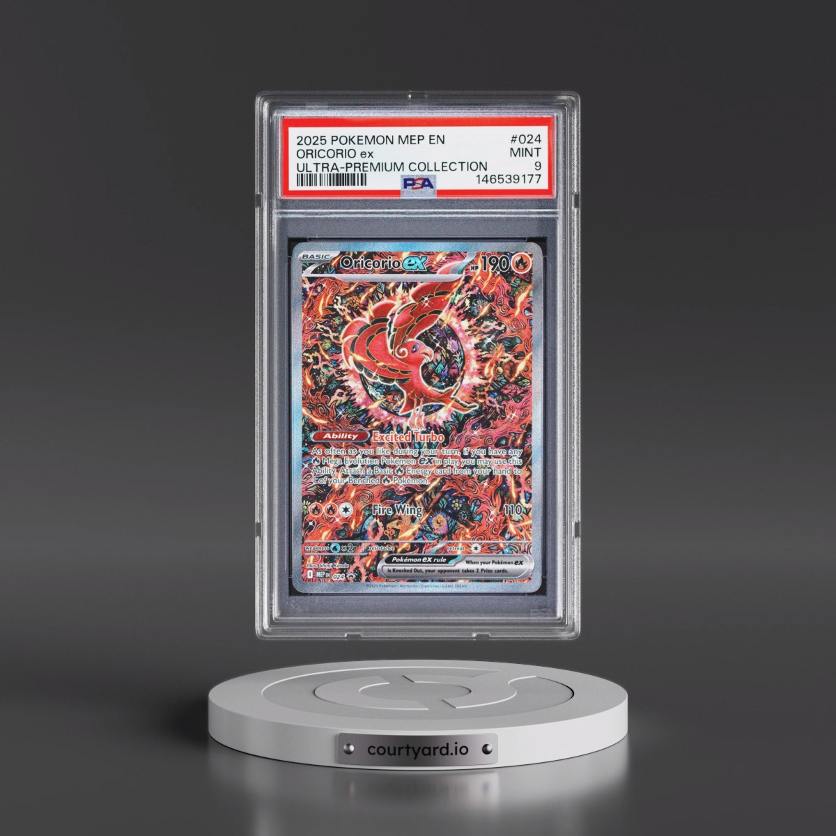 2025 Pokémon Mep EN-Me Black Star Promo #024 Oricorio EX - Holo Mega Charizard X EX Ultra-Premium Collection (PSA 9 MINT)