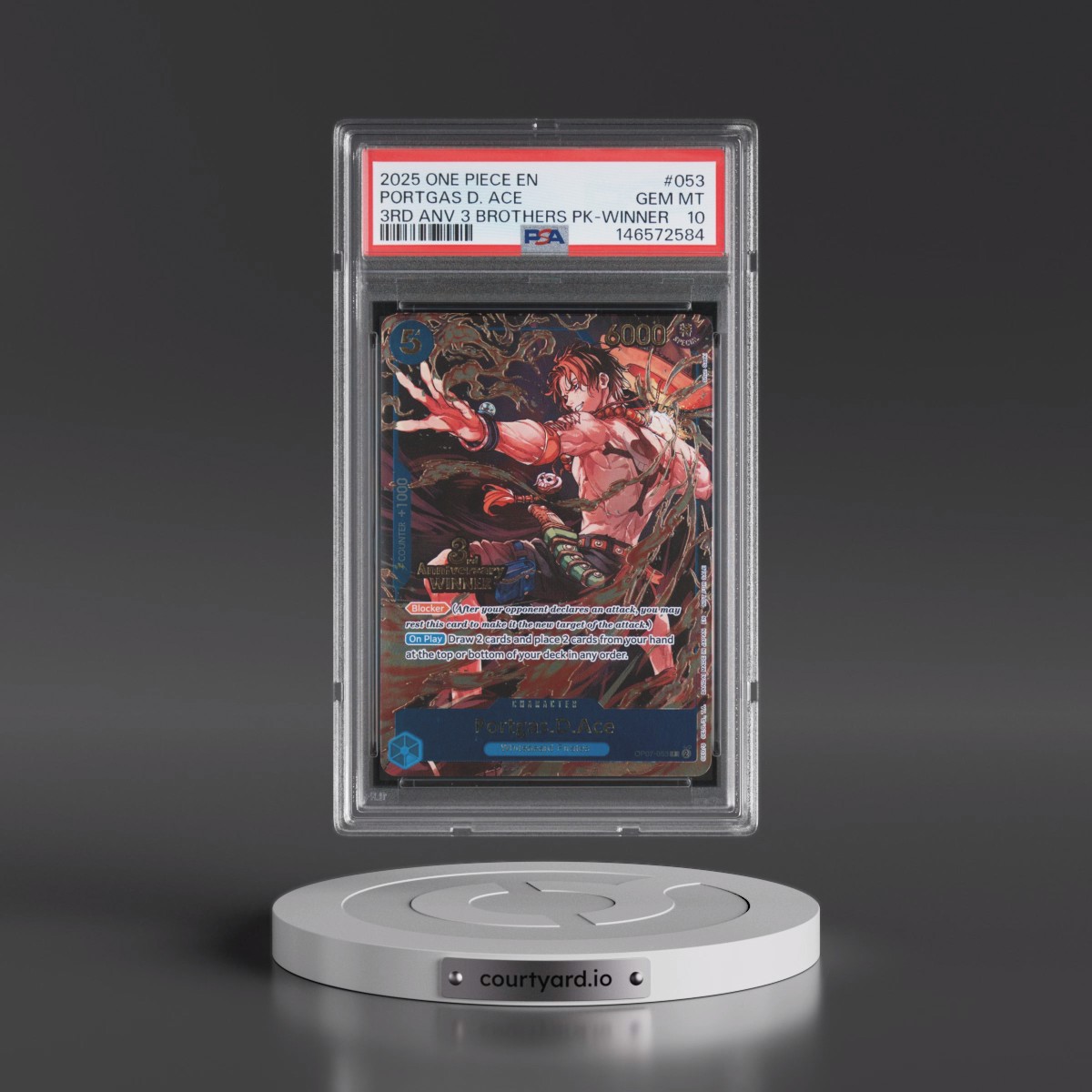 2025 One Piece 3rd Anniversary Tournament 3 Brothers Pack #053 Portgas D. Ace - Winner (PSA 10 GEM MINT)