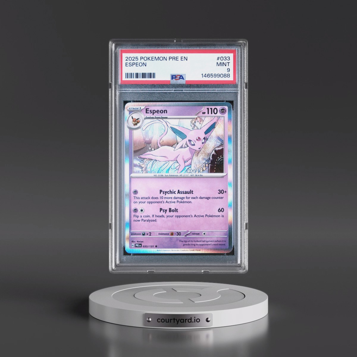 2025 Pokémon Pre EN-Prismatic Evolutions #033 Espeon (PSA 9 MINT)