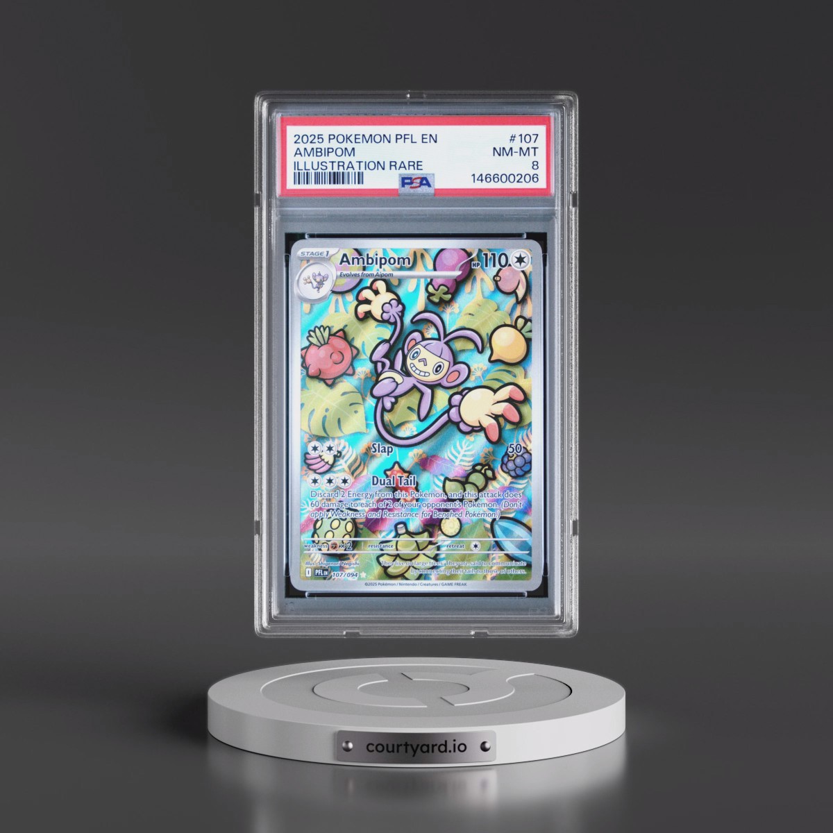 2025 Pokémon Pfl EN-Phantasmal Flames #107 Ambipom - Illustration Rare (PSA 8 NM-MT)