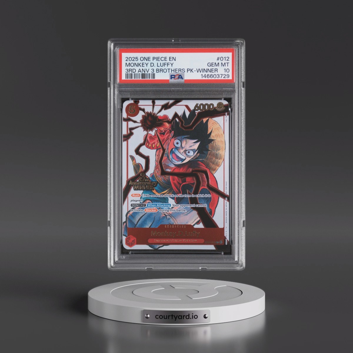2025 One Piece 3rd Anniversary Tournament 3 Brothers Pack #012 Monkey D. Luffy - Winner (PSA 10 GEM MINT)