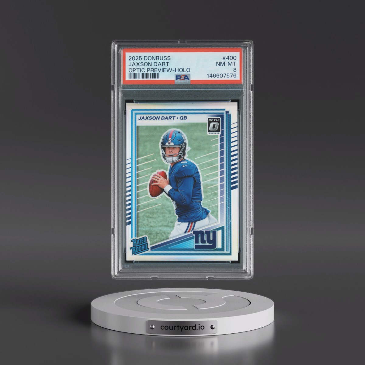 2025 Panini Donruss Jaxson Dart - Optic Preview-Holo #400 PSA 8