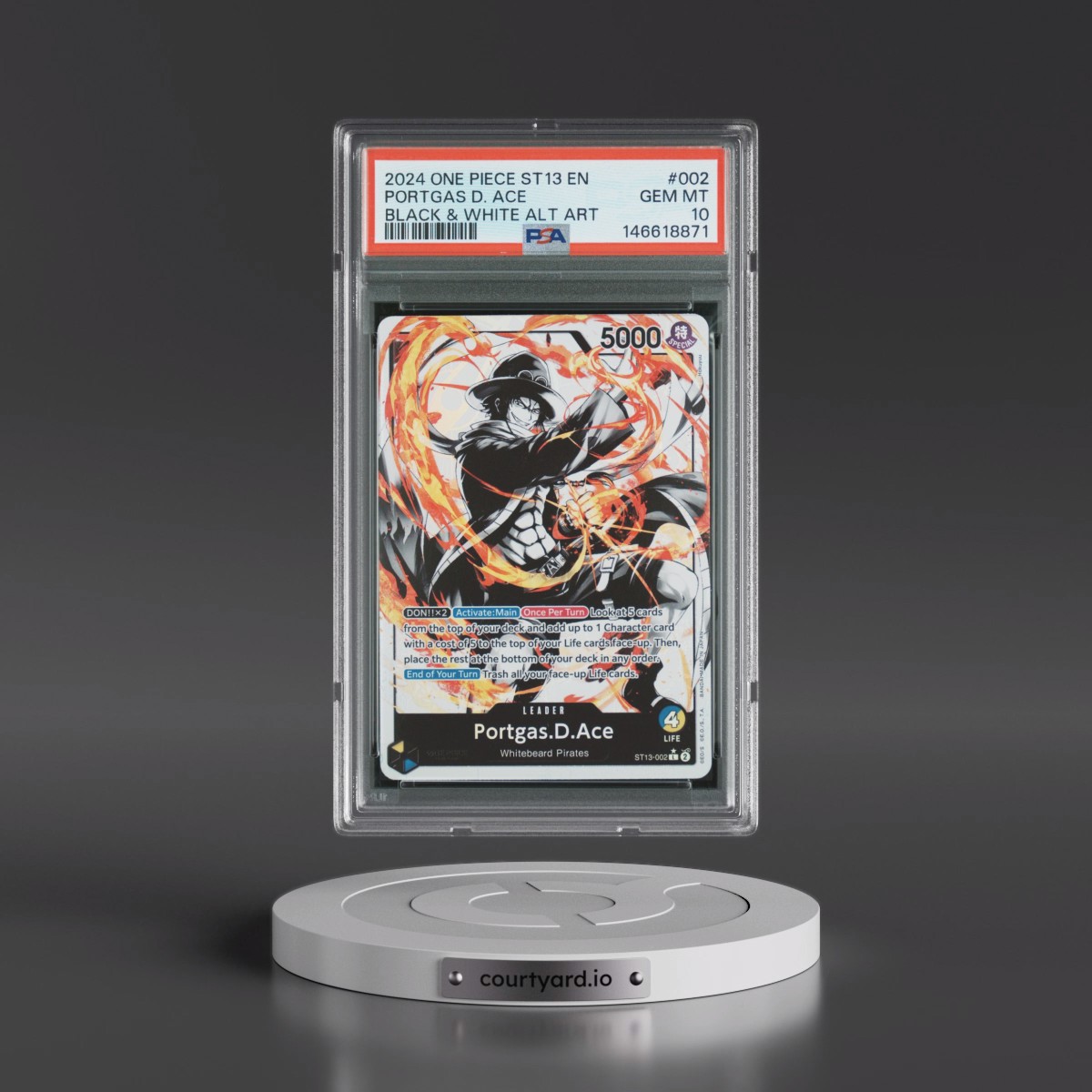 2024 One Piece Ultra Deck ST13-the Three Brothers #002 Portgas D. Ace - Black & White Alternate Art (PSA 10 GEM MINT)