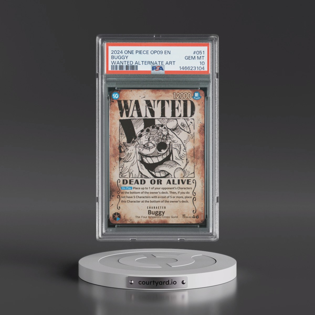 2024 One Piece OP09-Emperors in the New World #051 Buggy - Wanted Alternate Art (PSA 10 GEM MINT)