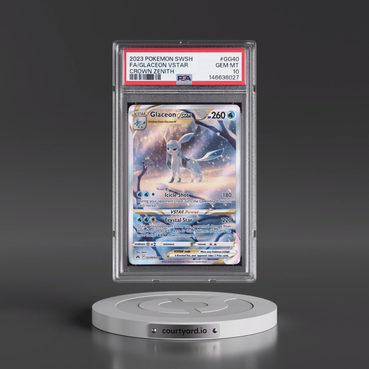 2023 Pokémon Sword and Shield Crown Zenith #GG40 Glaceon Vstar - Full Art (PSA 10 GEM MINT)