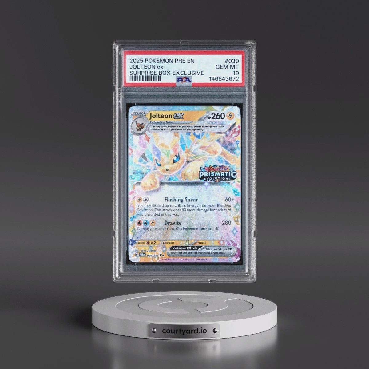 2025 Pokémon Pre EN-Prismatic Evolutions #030 Jolteon EX - Holo Surprise Box Exclusive (PSA 10 GEM MINT)