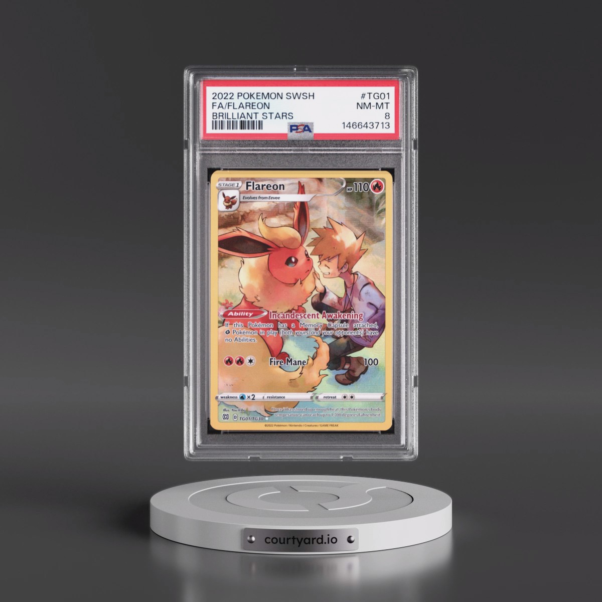 2022 Pokémon Sword & Shield Brilliant Stars #TG01 Flareon - Full Art (PSA 8 NM-MT)