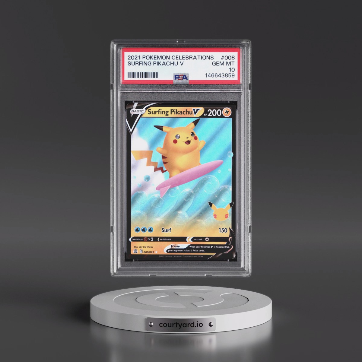2021 Pokémon Celebrations #008 Surfing Pikachu V - Holo (PSA 10 GEM MINT)