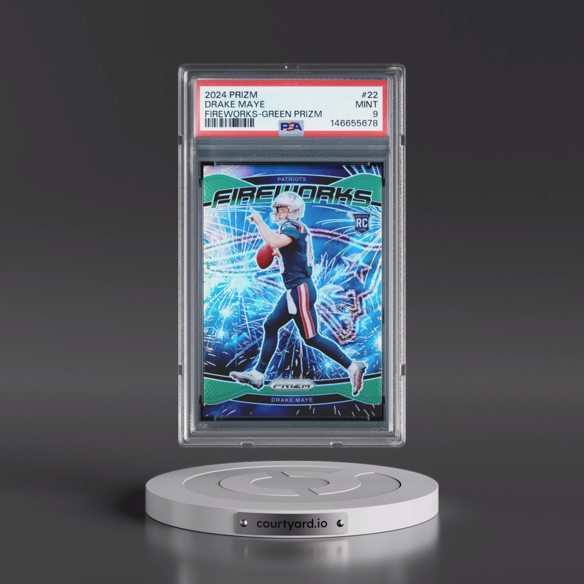 2024 Panini Prizm Fireworks #22 Drake Maye - Green Prizm (PSA 9 MINT)