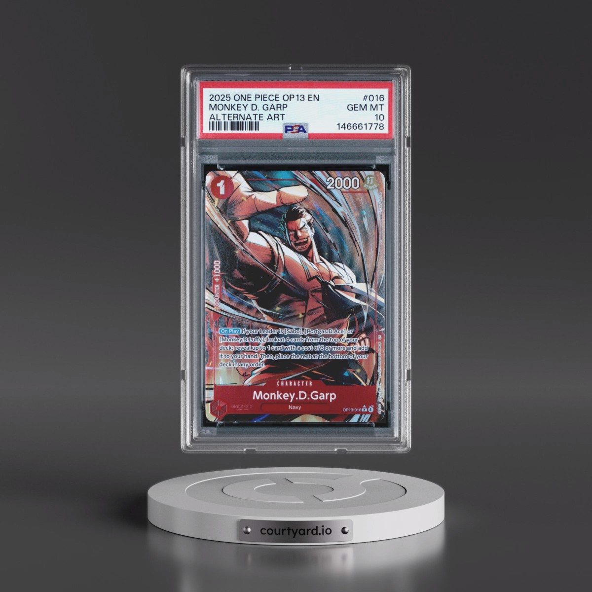 2025 One Piece OP13-Carrying on His Will #016 Monkey D. Garp - Alternate Art (PSA 10 GEM MINT)