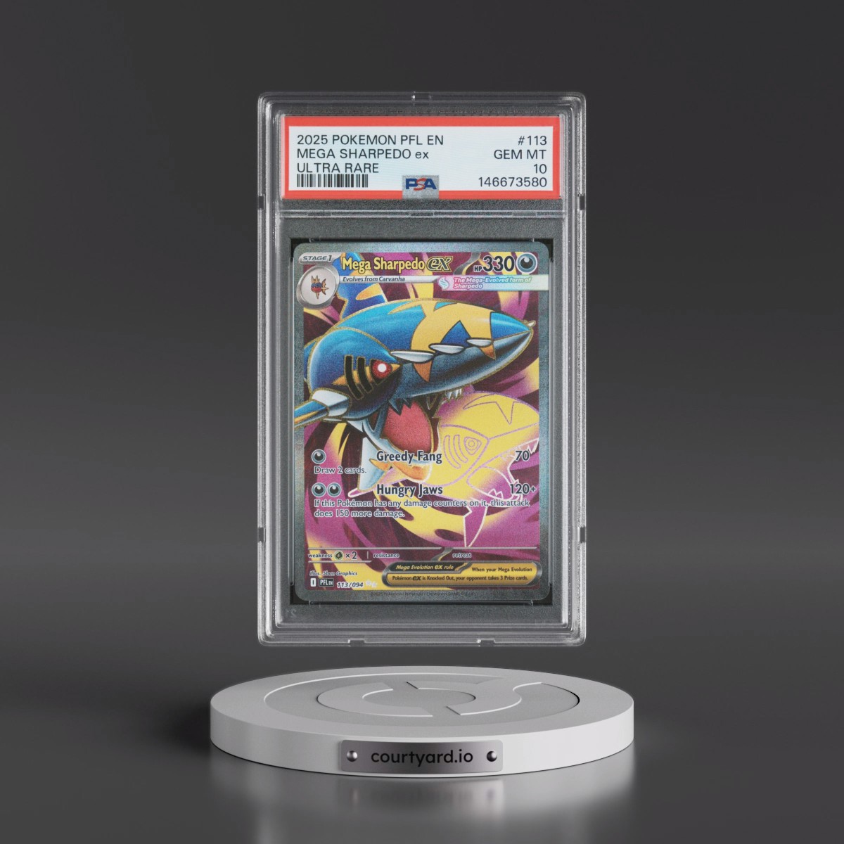 2025 Pokémon Pfl EN-Phantasmal Flames #113 Mega Sharpedo EX - Holo Ultra Rare (PSA 10 GEM MINT)