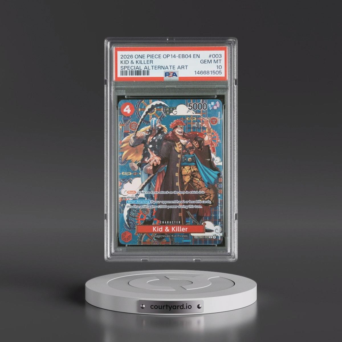 2026 One Piece OP14-EB04-the Azure Sea's Seven #003 Kid & Killer - Special Alternate Art (PSA 10 GEM MINT)