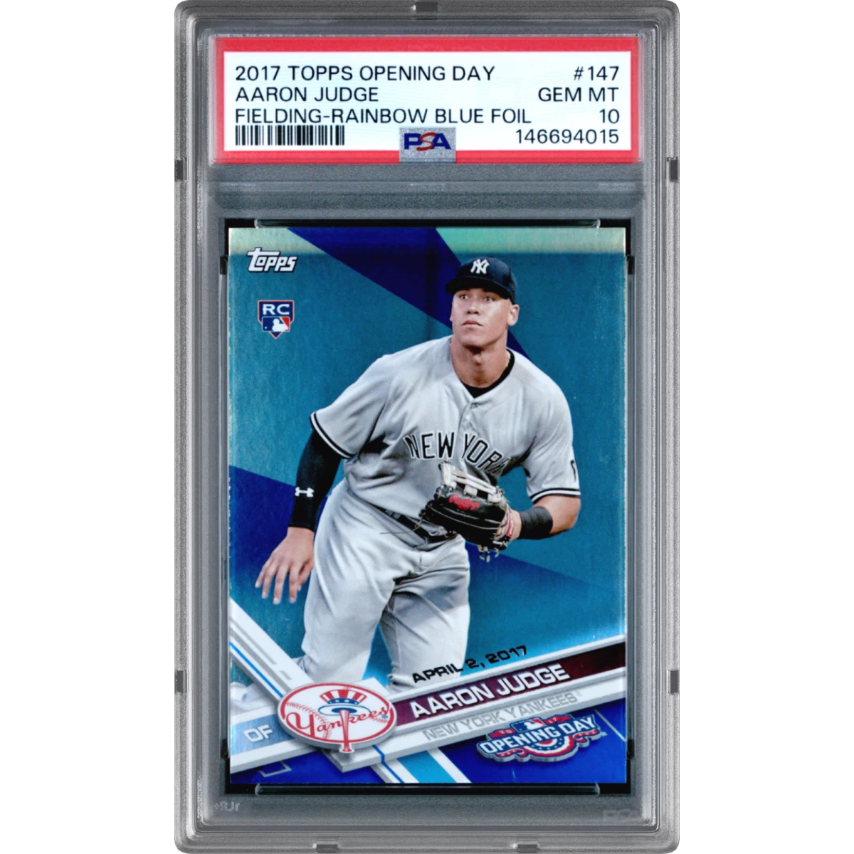 2017 Topps Opening Day #147 Aaron Judge - Rainbow Blue Foil (PSA 10 GEM MINT)