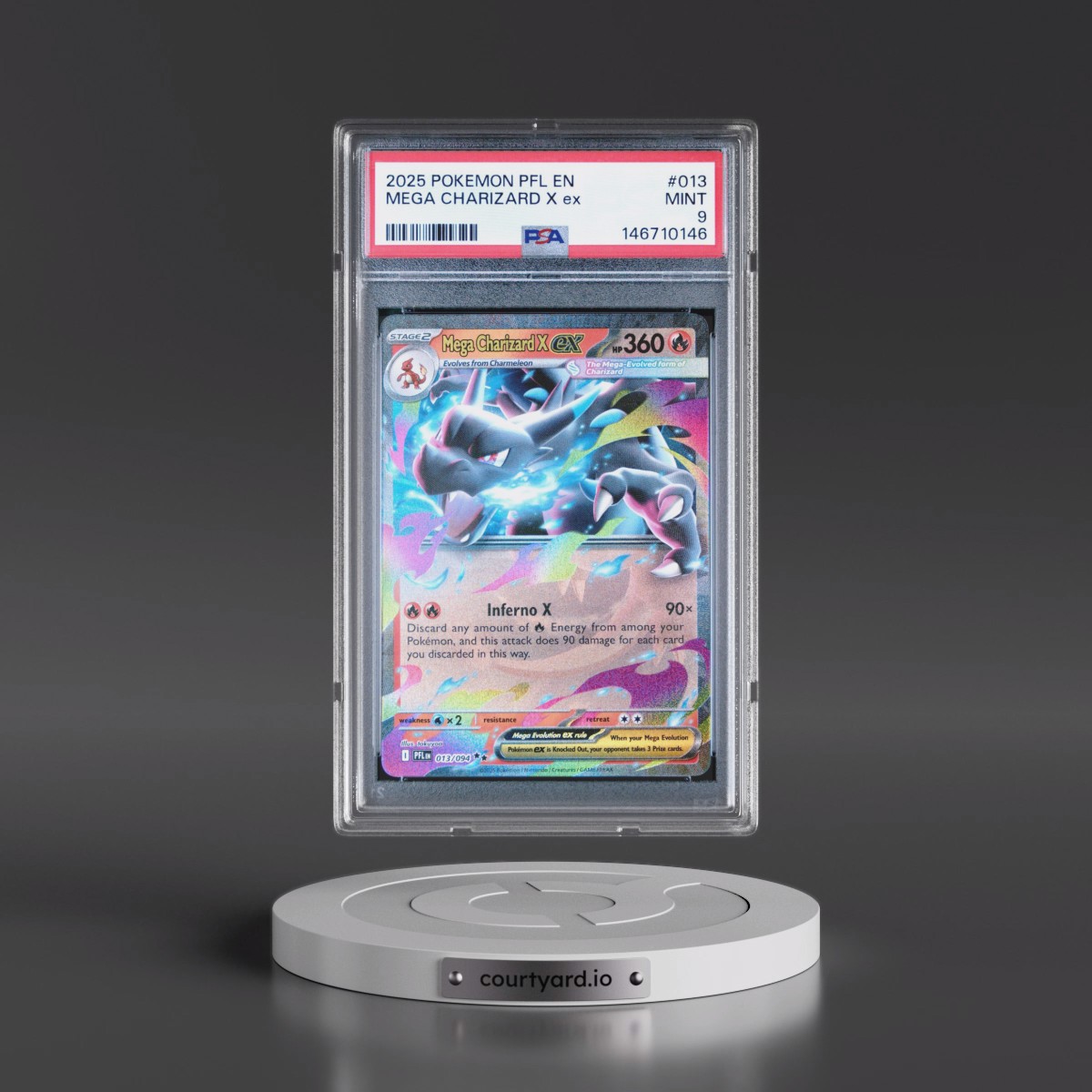 2025 Pokémon Pfl EN-Phantasmal Flames #013 Mega Charizard X EX - Holo (PSA 9 MINT)