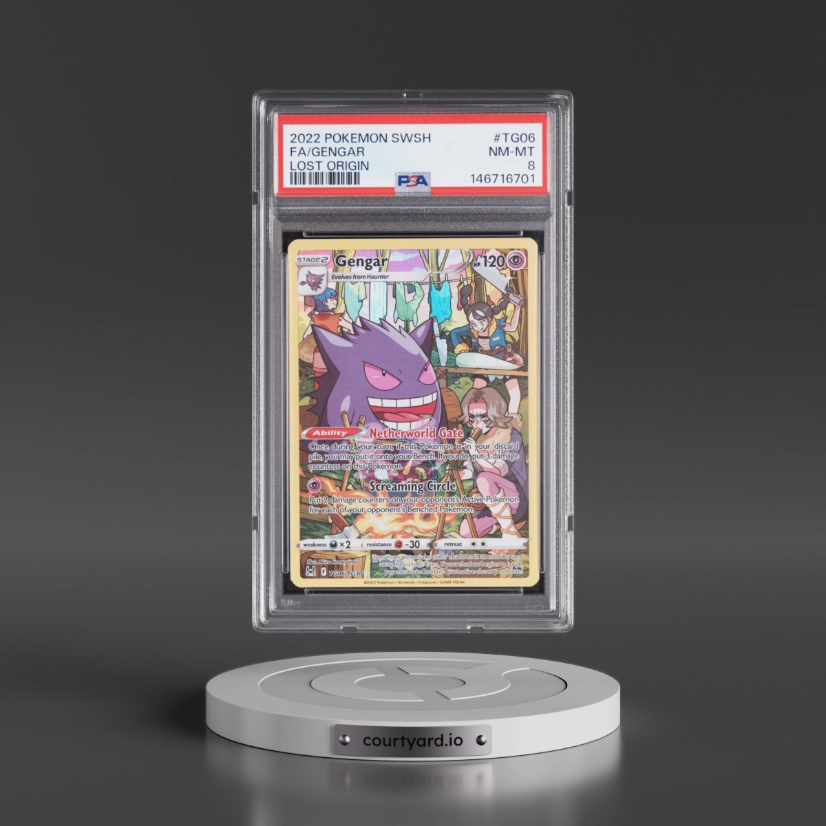 2022 Pokémon Sword & Shield Lost Origin #TG06 Gengar - Full Art (PSA 8 NM-MT)