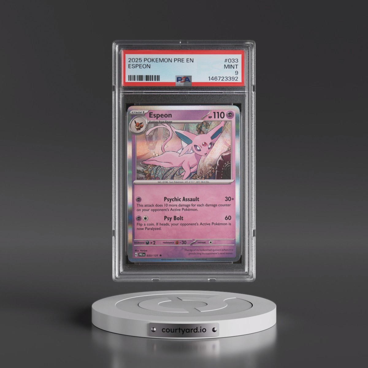 2025 Pokémon Pre EN-Prismatic Evolutions #033 Espeon (PSA 9 MINT)