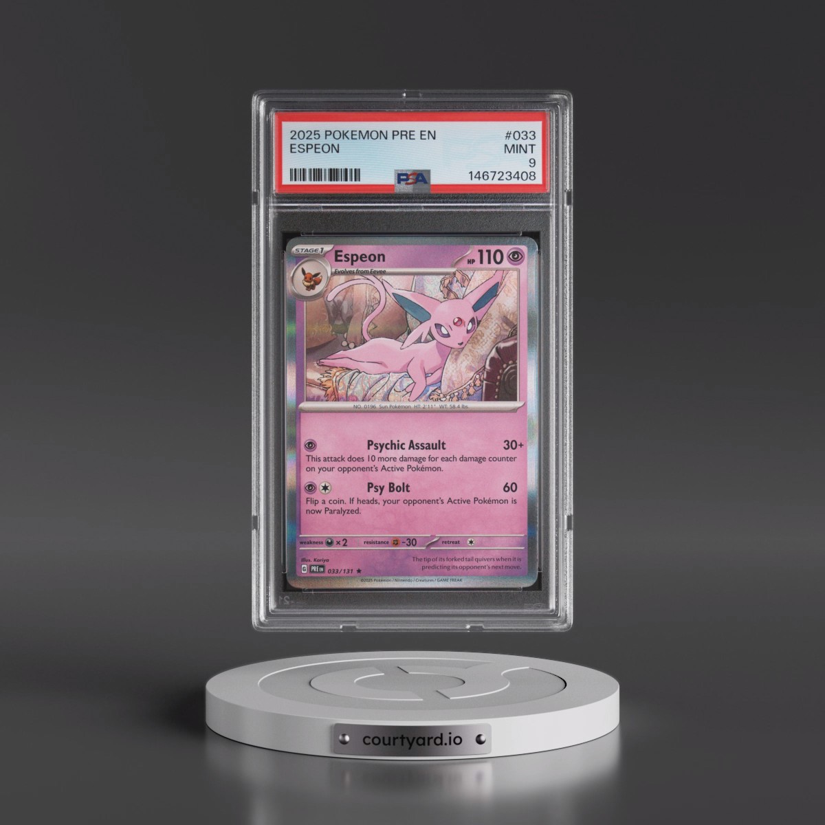 2025 Pokémon Pre EN-Prismatic Evolutions #033 Espeon (PSA 9 MINT)