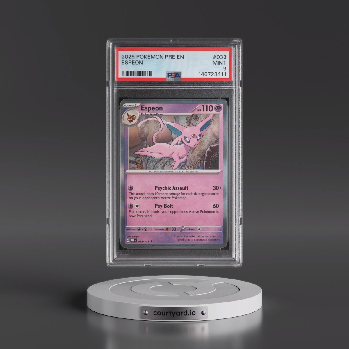 2025 Pokémon Pre EN-Prismatic Evolutions #033 Espeon (PSA 9 MINT)