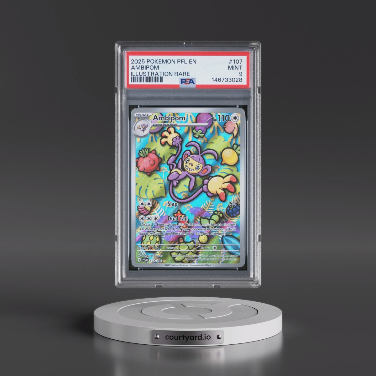 2025 Pokémon Pfl EN-Phantasmal Flames #107 Ambipom - Illustration Rare (PSA 9 MINT)