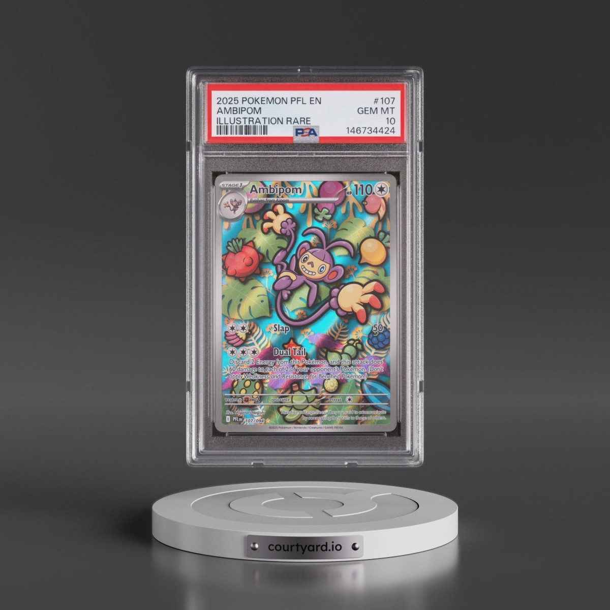 2025 Pokémon Pfl EN-Phantasmal Flames #107 Ambipom - Illustration Rare (PSA 10 GEM MINT)
