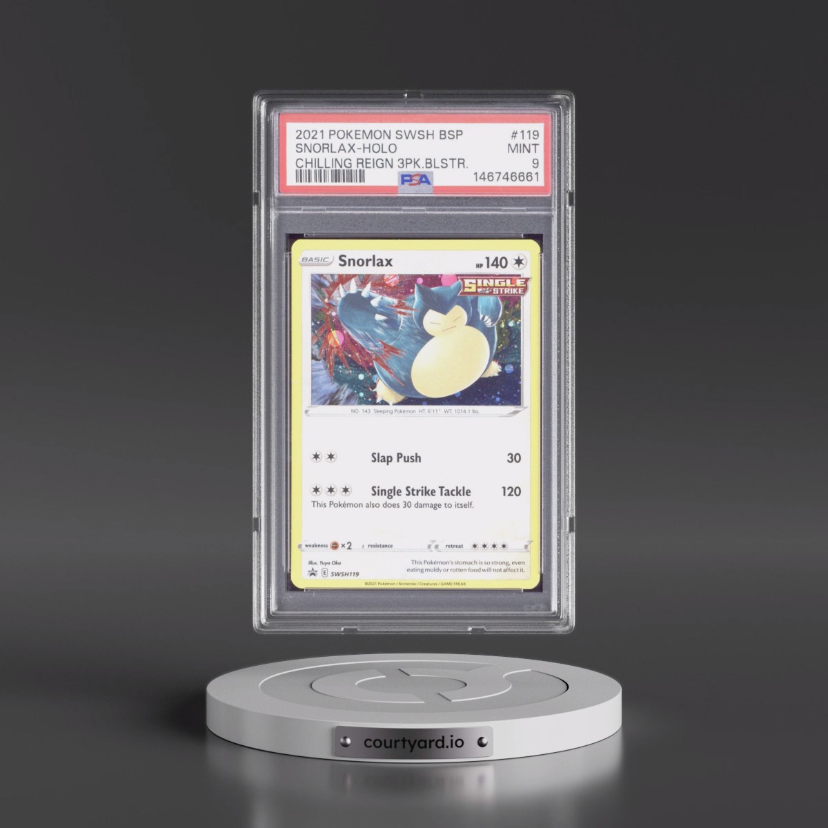 2021 Pokémon Swsh Black Star Promo #119 Snorlax - Holo Chilling Reign Three Pack Blisters (PSA 9 MINT)