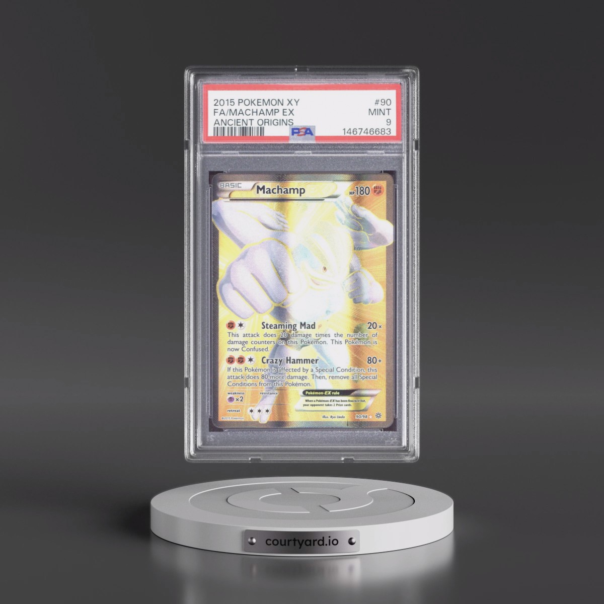 2015 Pokémon XY Ancient Origins #90 Machamp EX - Holo Full Art (PSA 9 MINT)