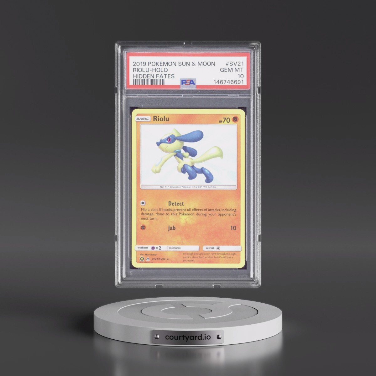 2019 Pokémon Sun & Moon Hidden Fates #SV21 Riolu - Holo (PSA 10 GEM MINT)