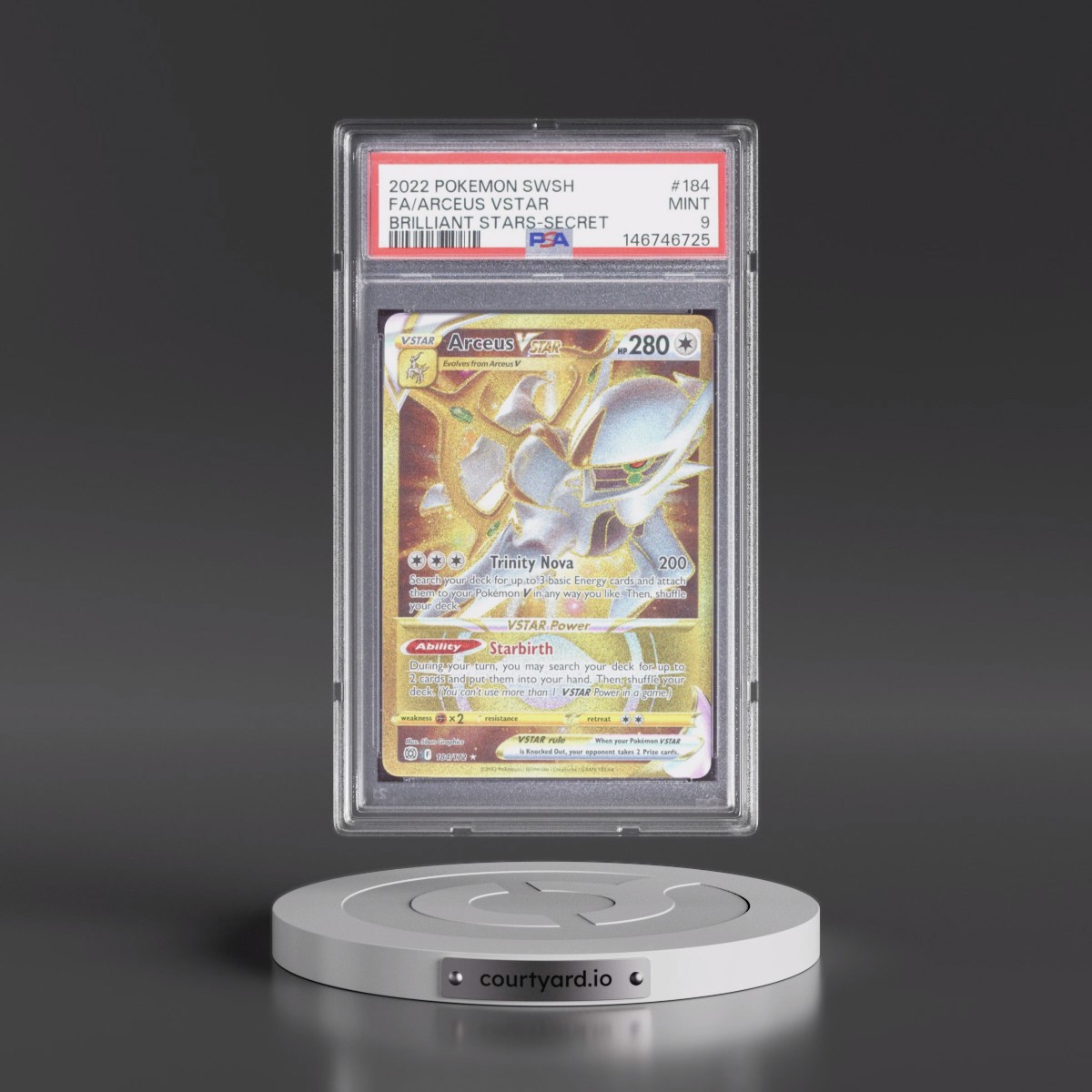 2022 Pokémon Sword & Shield Brilliant Stars #184 Arceus Vstar - Full Art Secret (PSA 9 MINT)