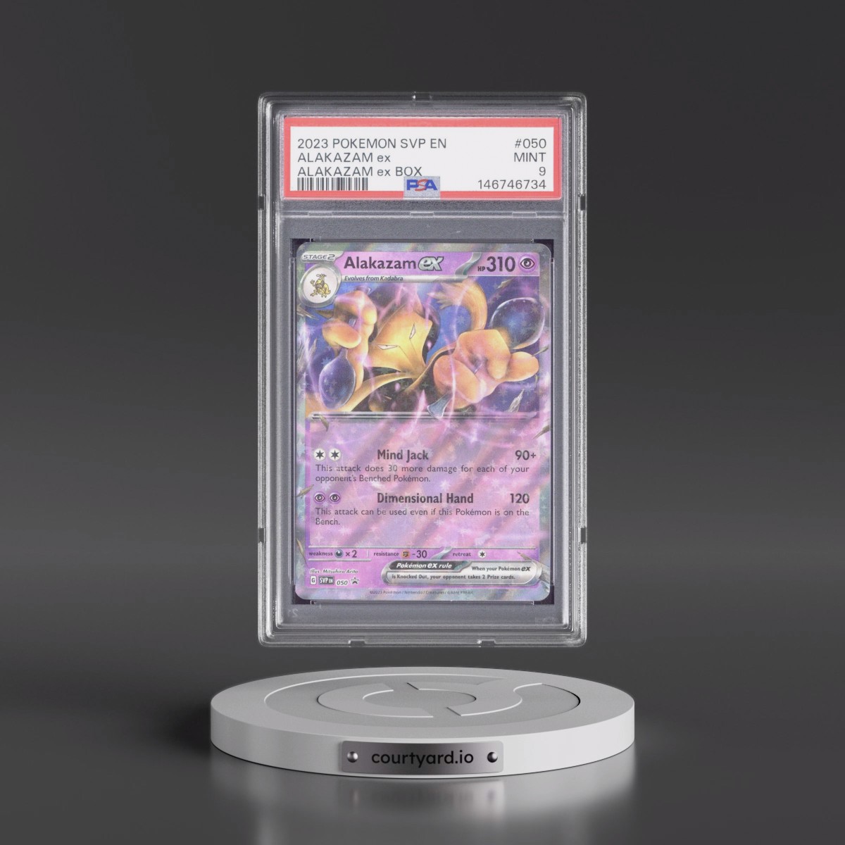 2023 Pokémon Svp EN-SV Black Star Promo #050 Alakazam EX - Holo Alakazam EX Box (PSA 9 MINT)