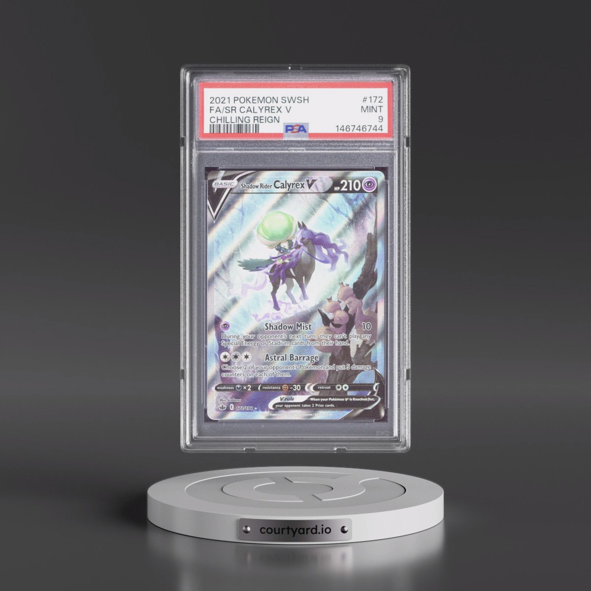 2021 Pokémon Sword & Shield Chilling Reign #172 Shadow Rider Calyrex V - Holo Full Art (PSA 9 MINT)