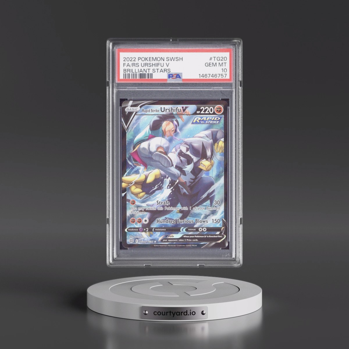 2022 Pokémon Sword & Shield Brilliant Stars #TG20 Rapid Strike Urshifu V - Holo Full Art (PSA 10 GEM MINT)