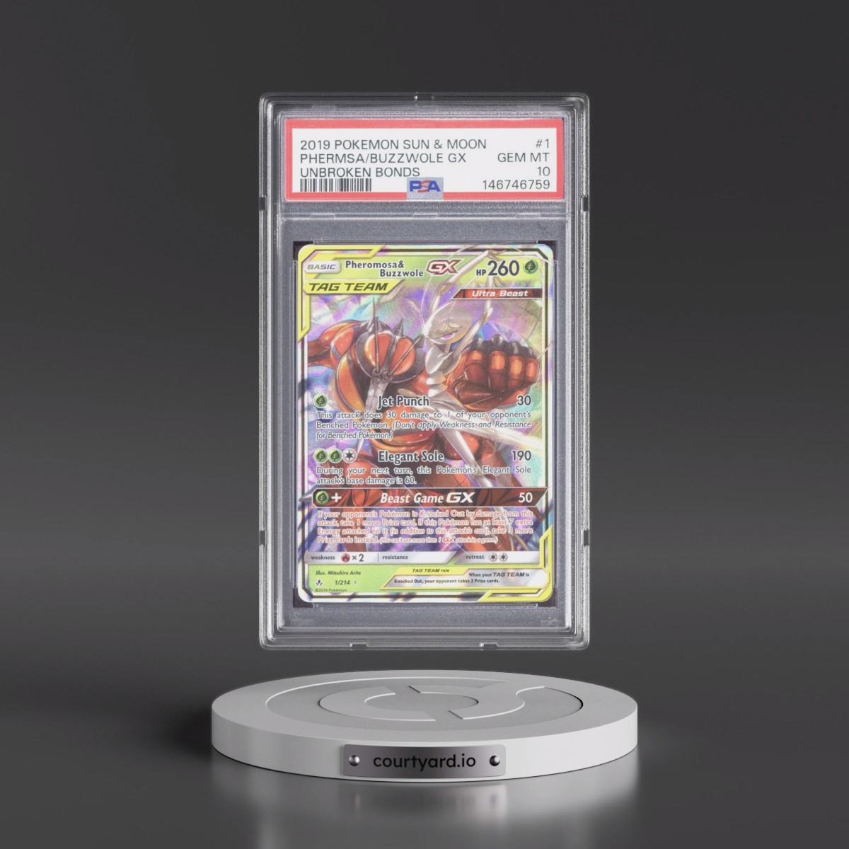 2019 Pokémon Sun & Moon Unbroken Bonds #1 Pheromosa & Buzzwole GX - Holo (PSA 10 GEM MINT)