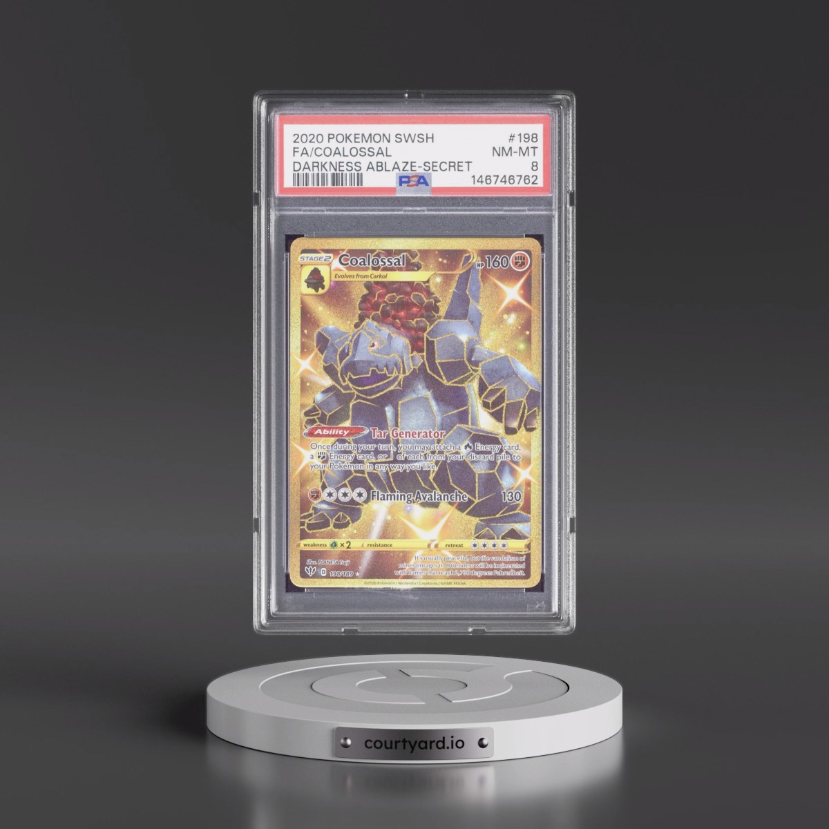 2020 Pokémon Sword & Shield Darkness Ablaze #198 Coalossal - Full Art Secret (PSA 8 NM-MT)