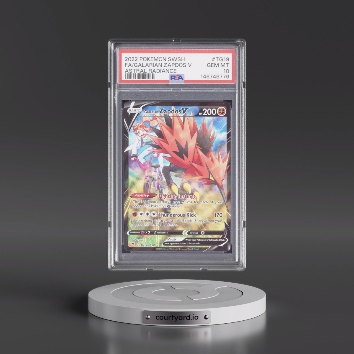 2022 Pokémon Sword & Shield Astral Radiance #TG19 Galarian Zapdos V - Holo Full Art (PSA 10 GEM MINT)