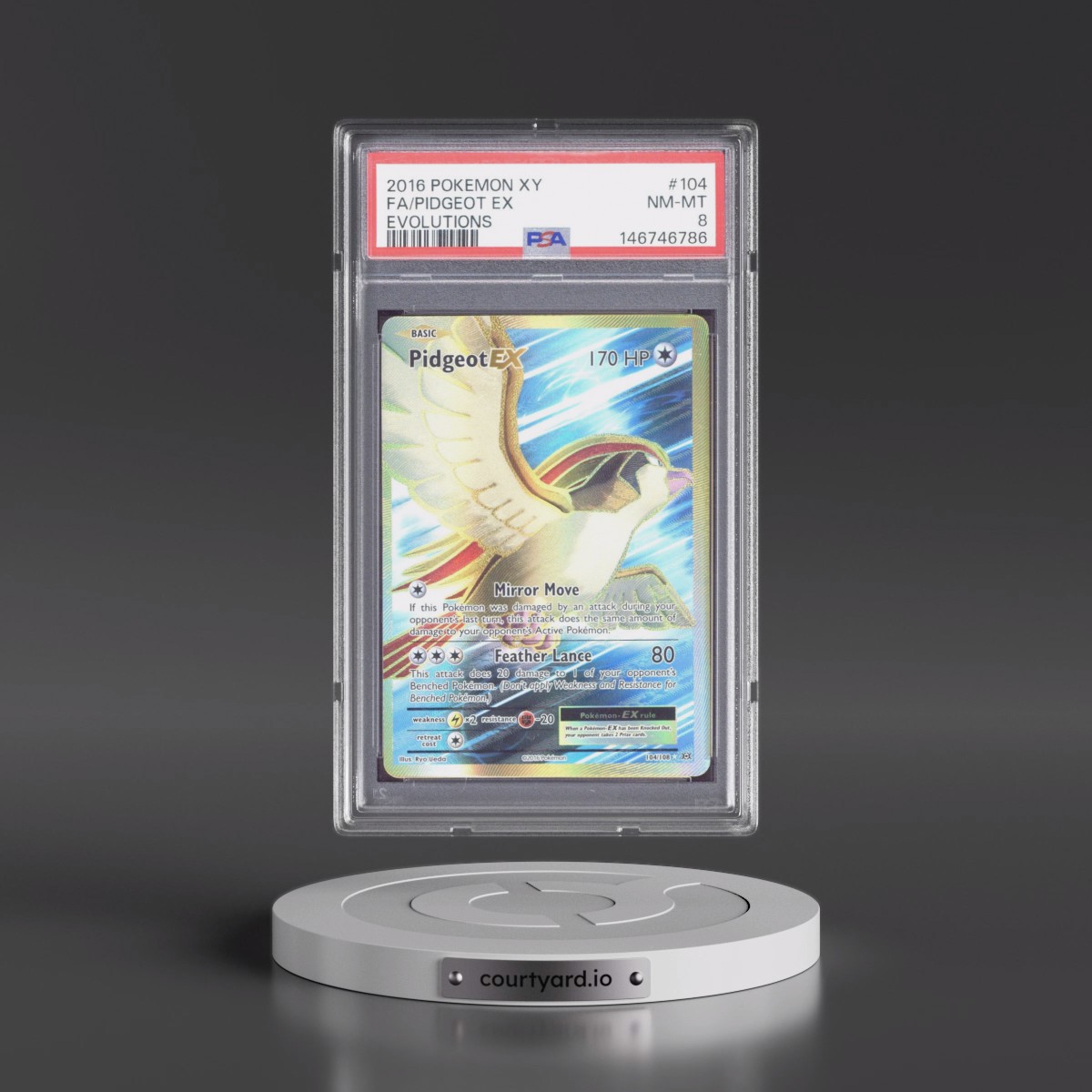 2016 Pokémon XY Evolutions #104 Pidgeot EX - Holo Full Art (PSA 8 NM-MT)