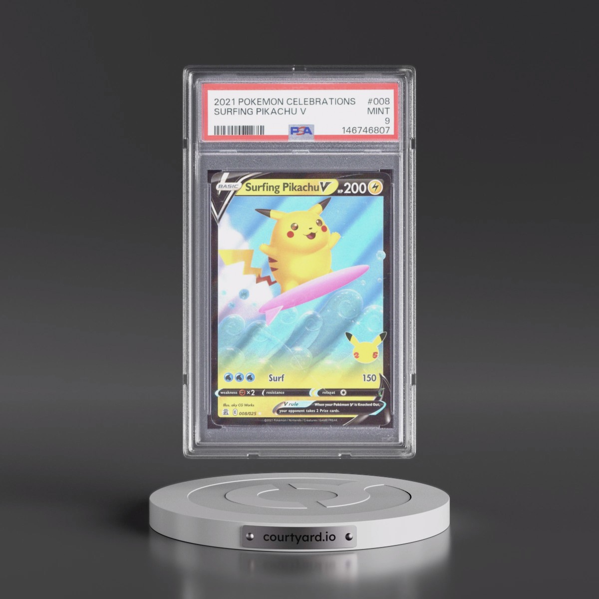 2021 Pokémon Celebrations #008 Surfing Pikachu V - Holo (PSA 9 MINT)