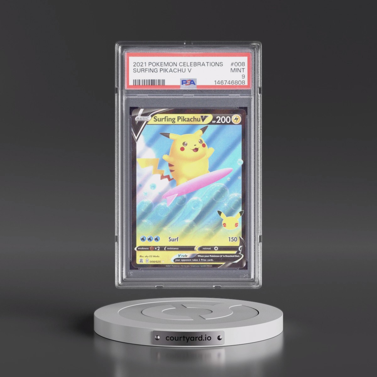 2021 Pokémon Celebrations #008 Surfing Pikachu V - Holo (PSA 9 MINT)