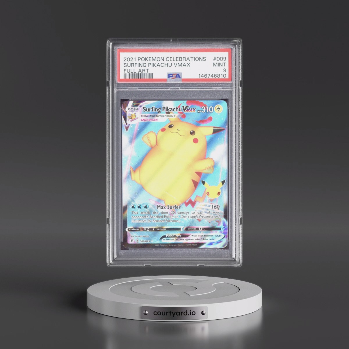 surfing pikachu vmax pokemon card Celebrations 009/025 PSA 10 Preserved in a tamper 2021 Pokemon Celebrations Surfing Pikachu