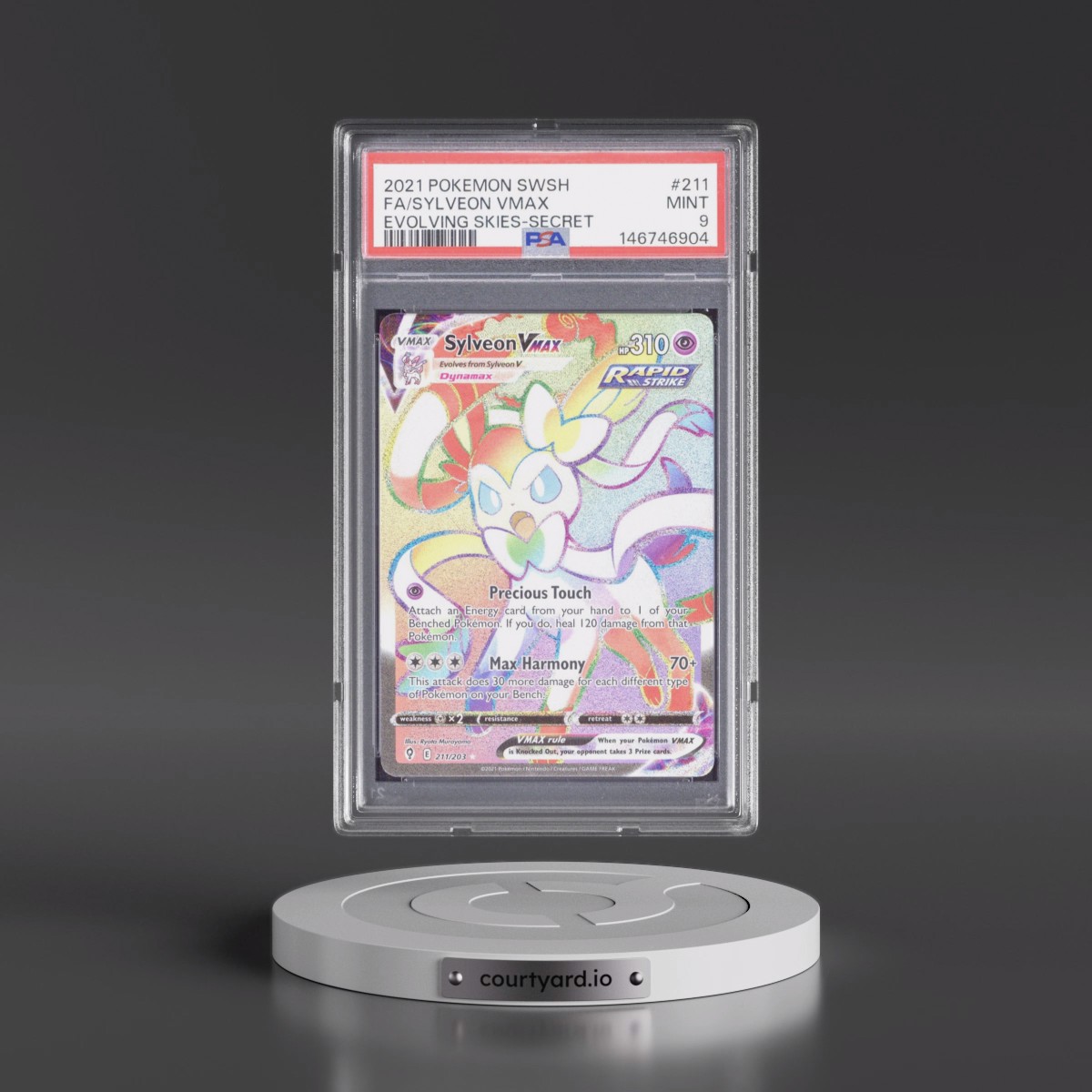 2021 Pokémon Sword & Shield Evolving Skies #211 Sylveon Vmax - Full Art Secret (PSA 9 MINT)