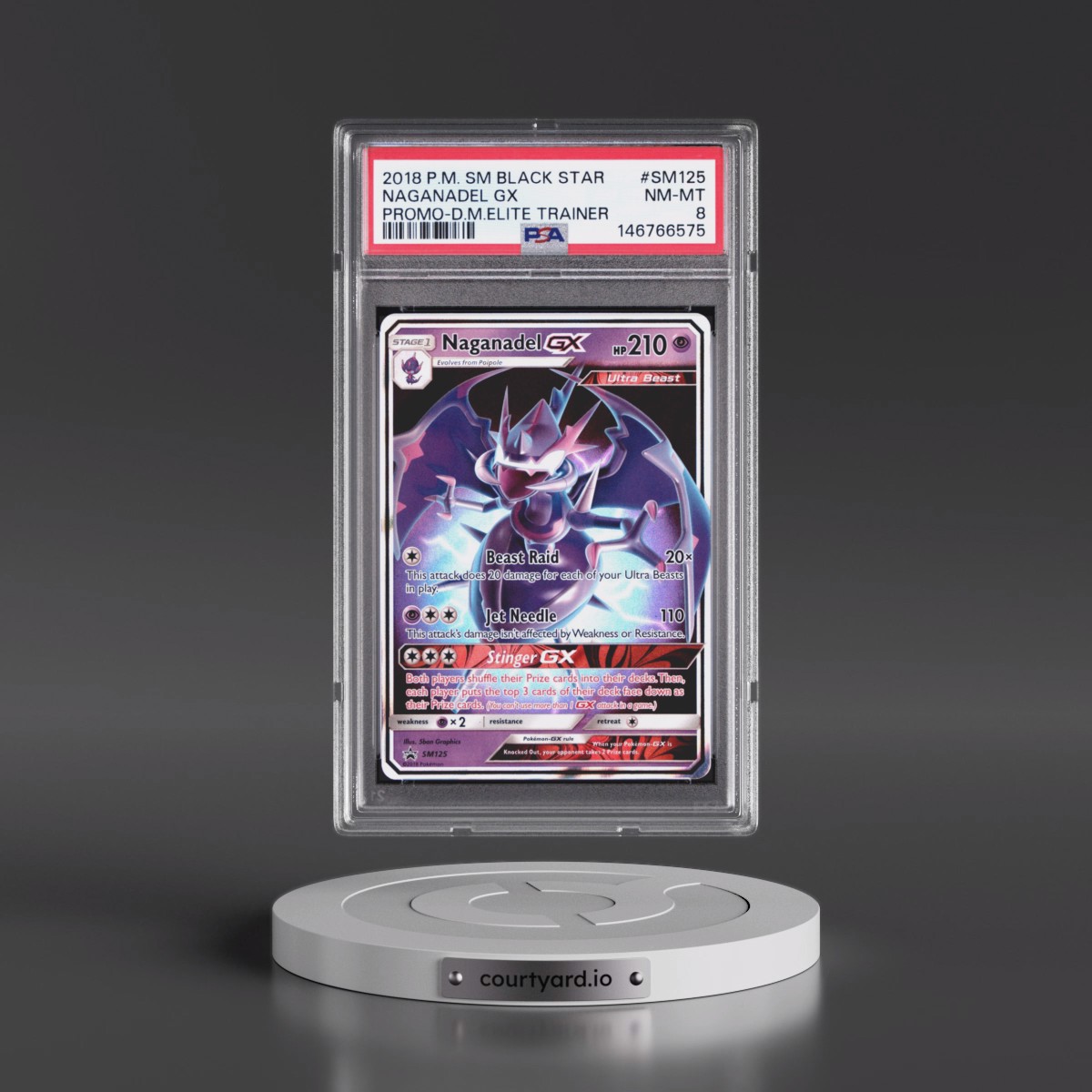 2018 Pokémon SM Black Star Promo #SM125 Naganadel GX - Holo Dragon Majesty Elite Trainer (PSA 8 NM-MT)