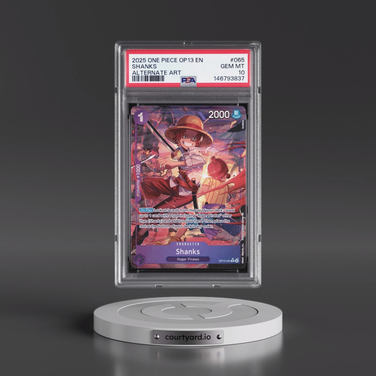 2025 One Piece OP13-Carrying on His Will #065 Shanks - Alternate Art (PSA 10 GEM MINT)