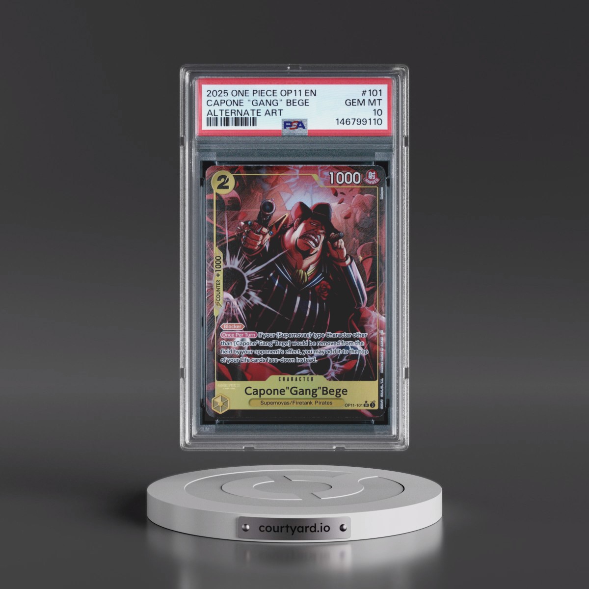 2025 One Piece OP11-A Fist of Divine Speed #101 Capone "Gang" Bege - Alternate Art (PSA 10 GEM MINT)