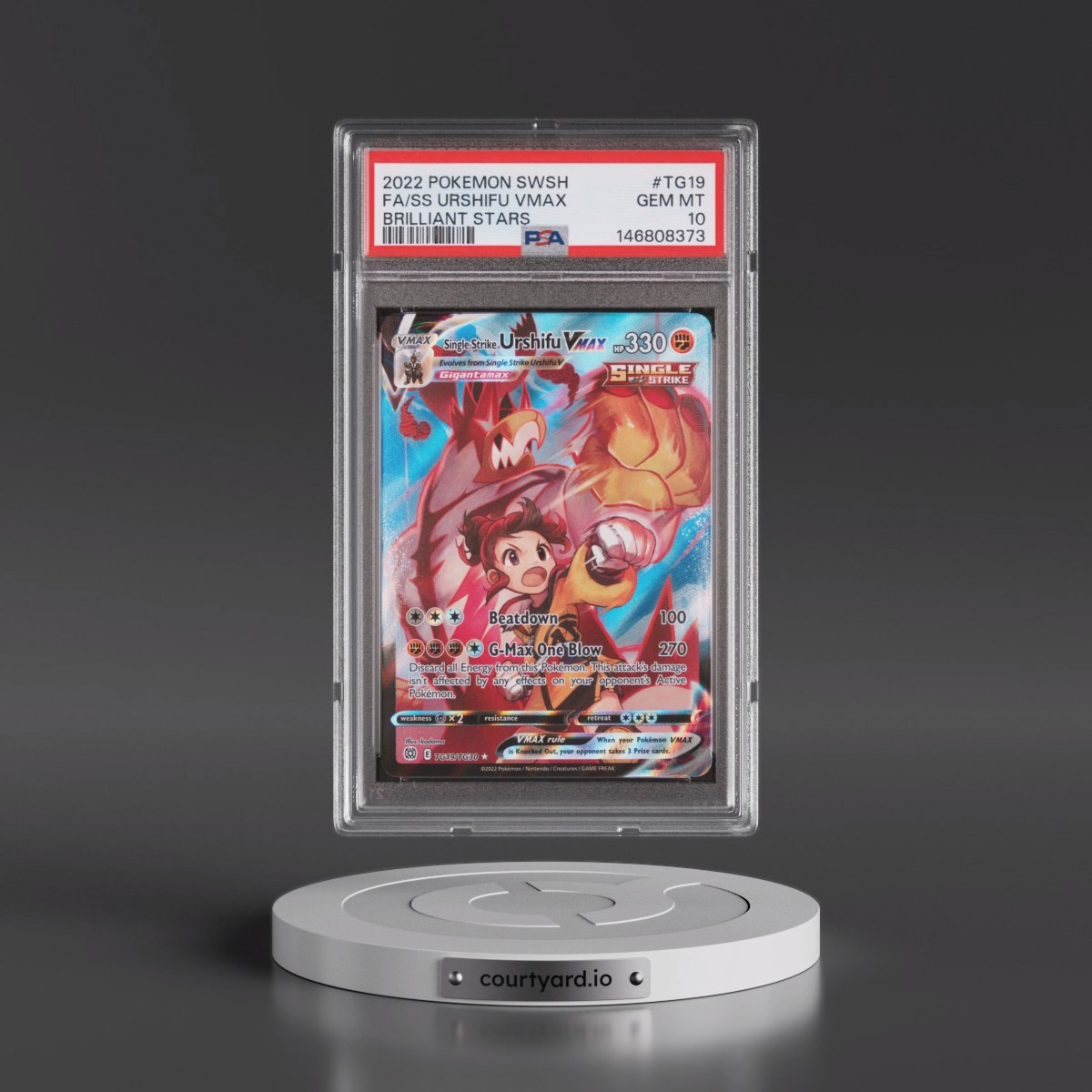 2022 Pokémon Sword & Shield Brilliant Stars #TG19 Single Strike Urshifu Vmax - Full Art (PSA 10 GEM MINT)