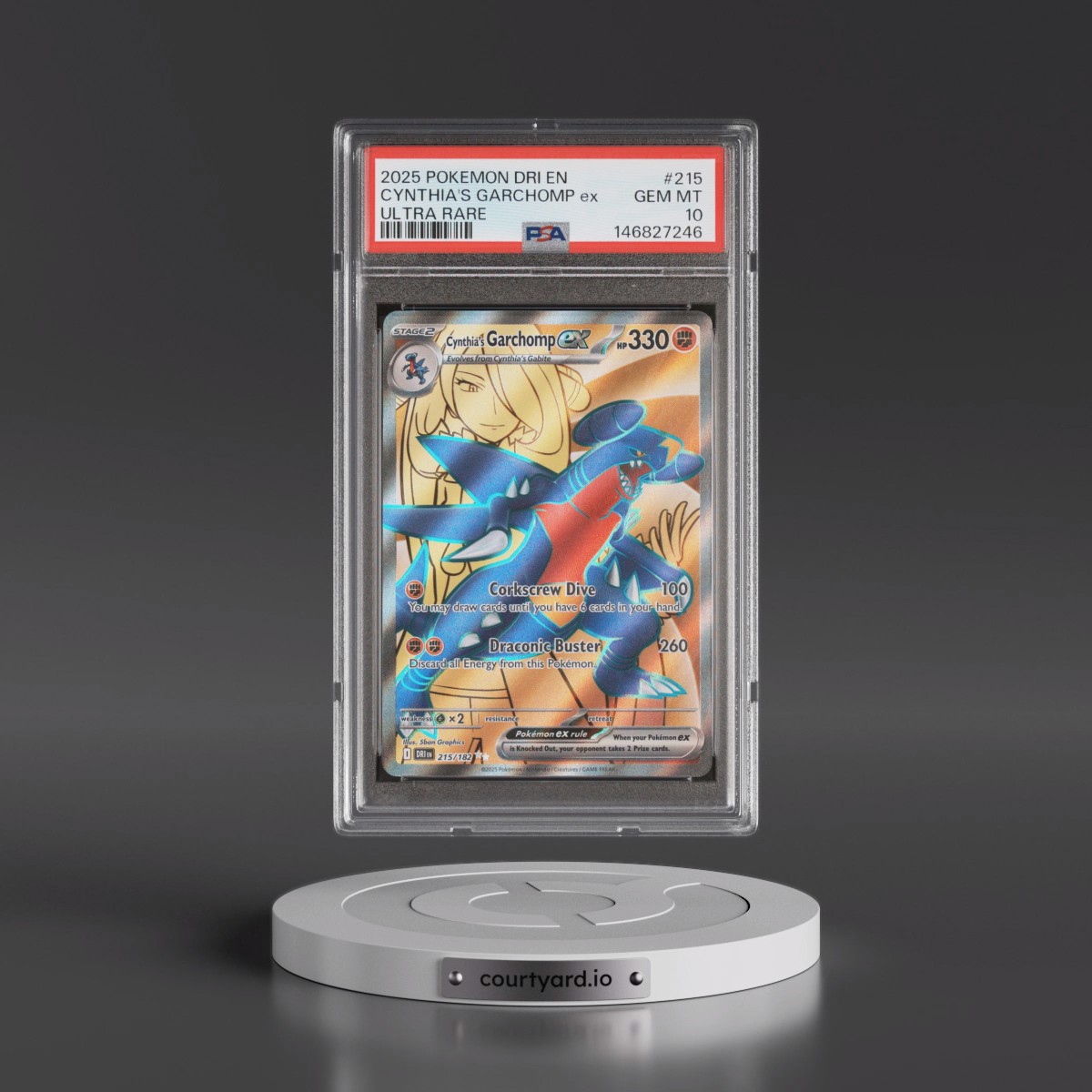 2025 Pokémon Dri EN-Destined Rivals #215 Cynthia's Garchomp EX - Holo Ultra Rare (PSA 10 GEM MINT)