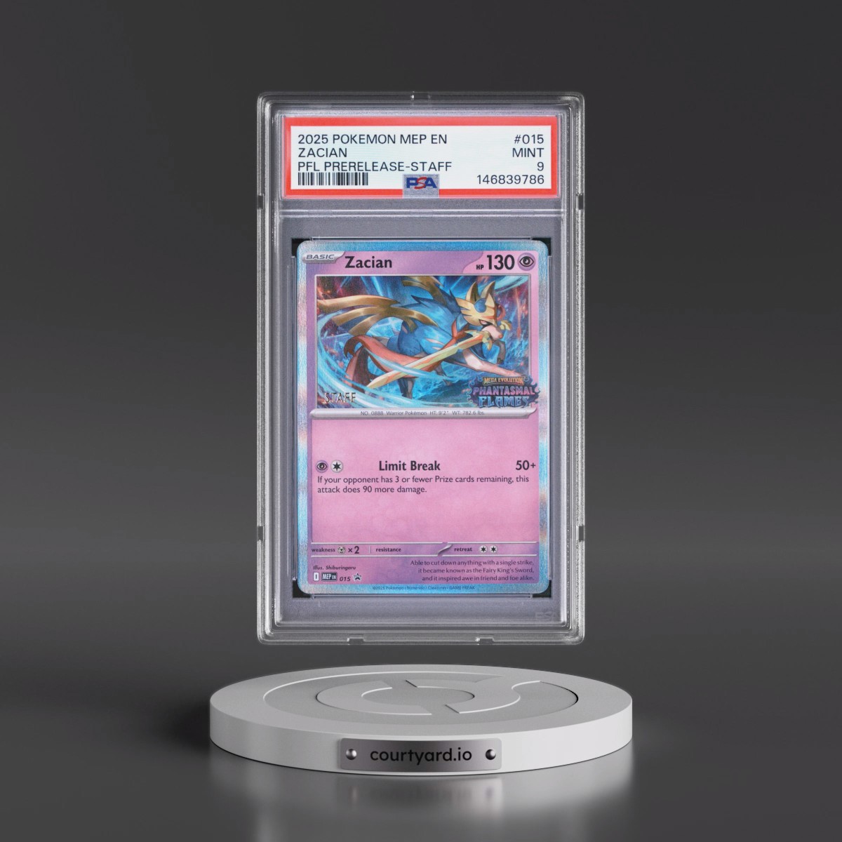 2025 Pokémon Mep EN-Me Black Star Promo #015 Zacian - Phantasmal Flames Prerelease-Staff (PSA 9 MINT)