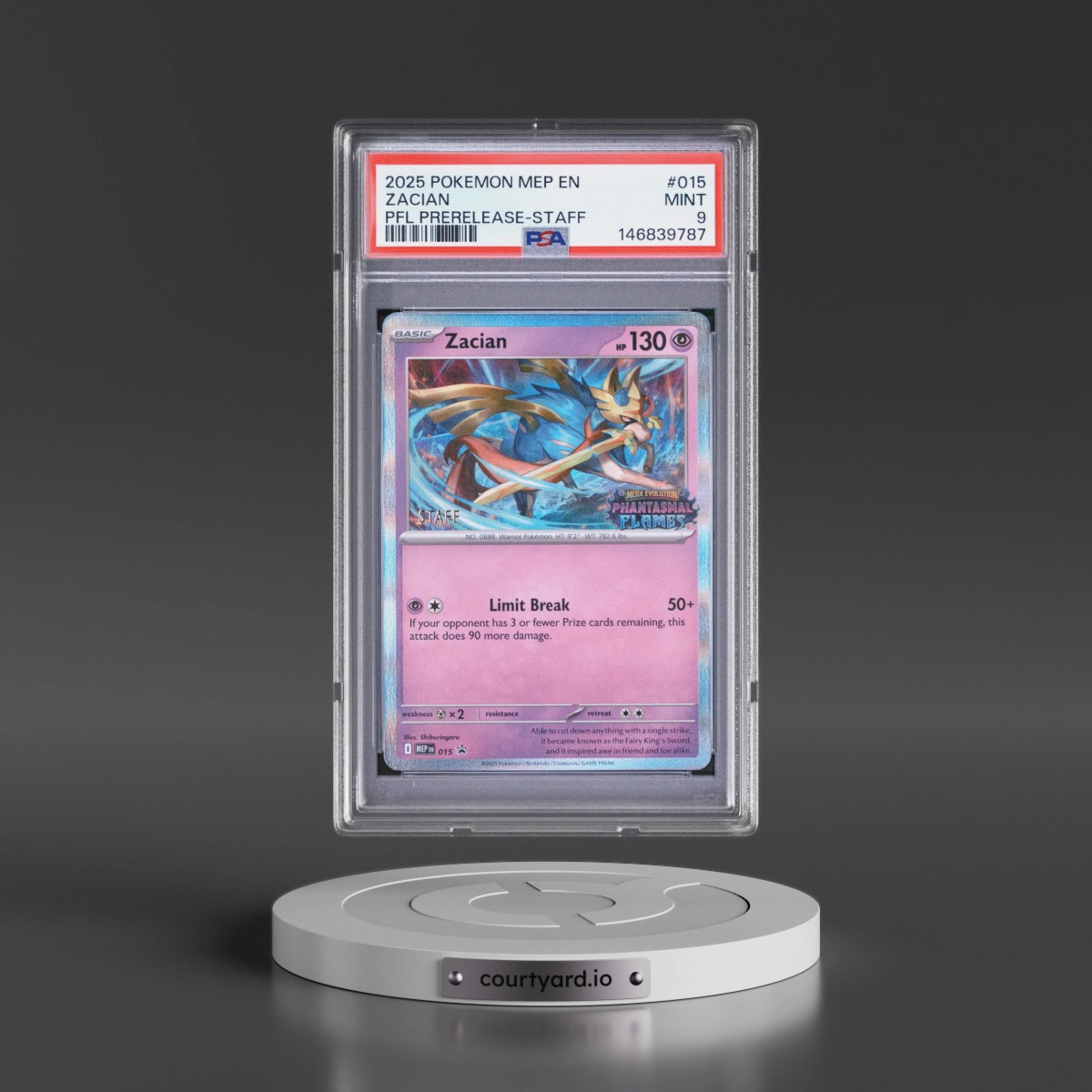 2025 Pokémon Mep EN-Me Black Star Promo #015 Zacian - Phantasmal Flames Prerelease-Staff (PSA 9 MINT)