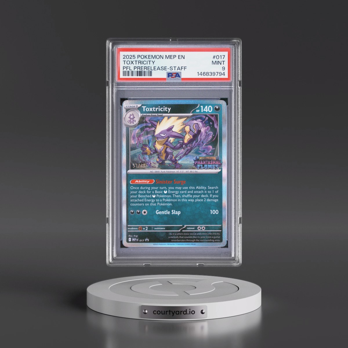2025 Pokémon Mep EN-Me Black Star Promo #017 Toxtricity - Phantasmal Flames Prerelease-Staff (PSA 9 MINT)