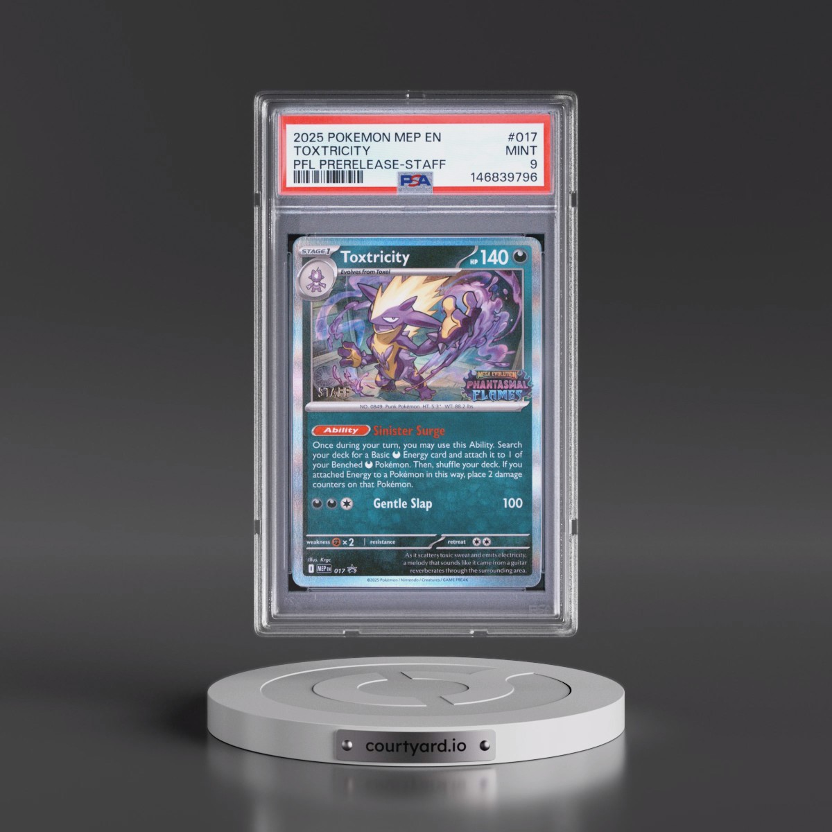 2025 Pokémon Mep EN-Me Black Star Promo #017 Toxtricity - Phantasmal Flames Prerelease-Staff (PSA 9 MINT)