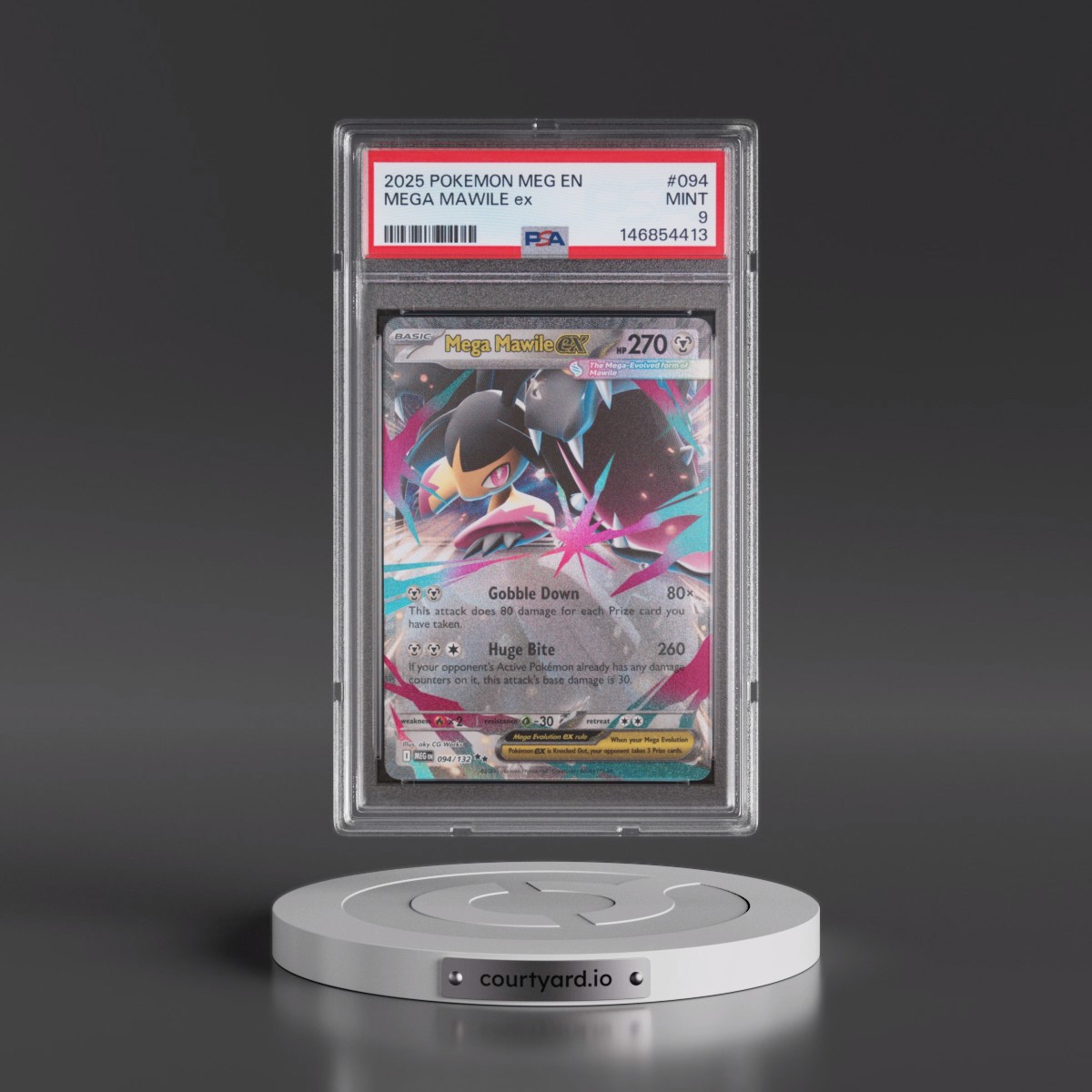 2025 Pokémon Meg EN-Mega Evolution #094 Mega Mawile EX - Holo (PSA 9 MINT)